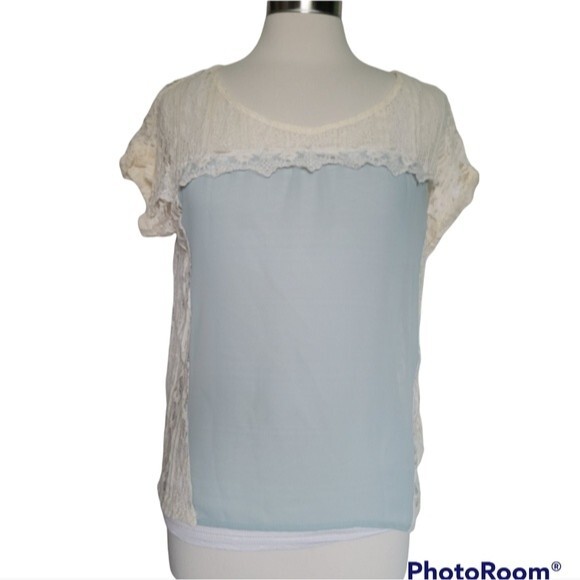 LUSH - Light Blue Silky Blouse W Lots of Lace - S - Picture 4 of 11